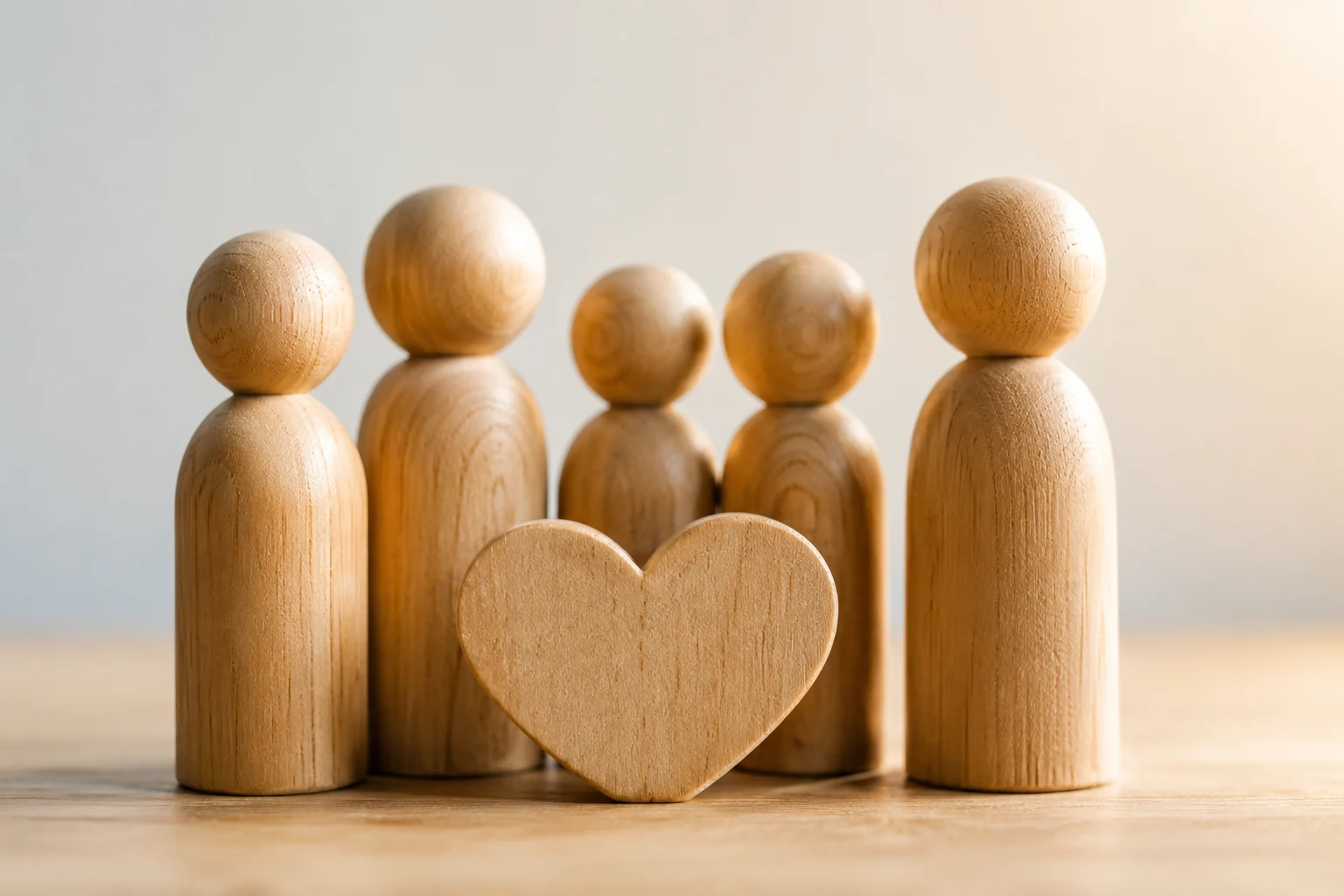Kleine Holzfiguren und Herzsymbol